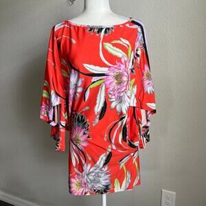 Trina Turk Shangri La Red Floral Tunic Swim Cover Up Women's M Stretch Mini